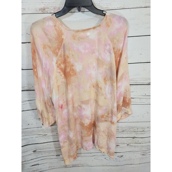 Maurices Peach Pink Tie Dye BOHO Prairie 3/4 Sleeve Peasant Top Women's Size 2X - Picture 2 of 11